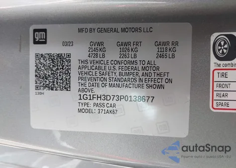 2023 Chevrolet Camaro Rwd 2Ss z USA, uszkodzony, nr VIN 1G1FH3D73P0138677